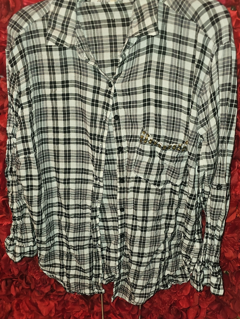 Truth Black & White Plaid Button-Down Shirt with Pocket Trim Size Xlarge